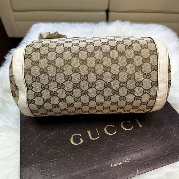 Authentic Gucci Monogram GG Trophy Canvas/Leather Medium Boston Bag - Picture 9 of 17